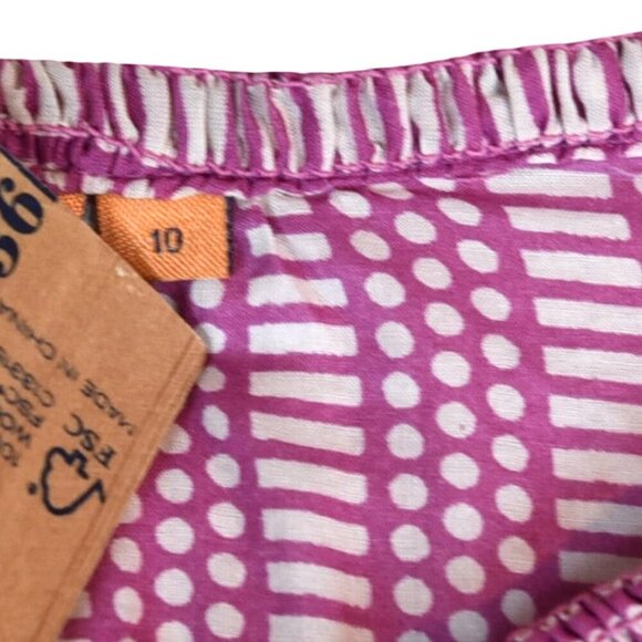 Tory Burch Pink Geometric Peplum Top Size 10 Boho Puff Sleeve 100% Cotton Design - Picture 7 of 8